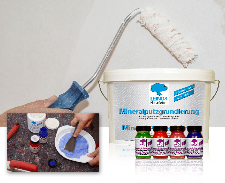 Wand zur Vorbereitung mit Mineralputzgrundierung streichen Wand zur Vorbereitung mit Mineralputzgrundierung streichen